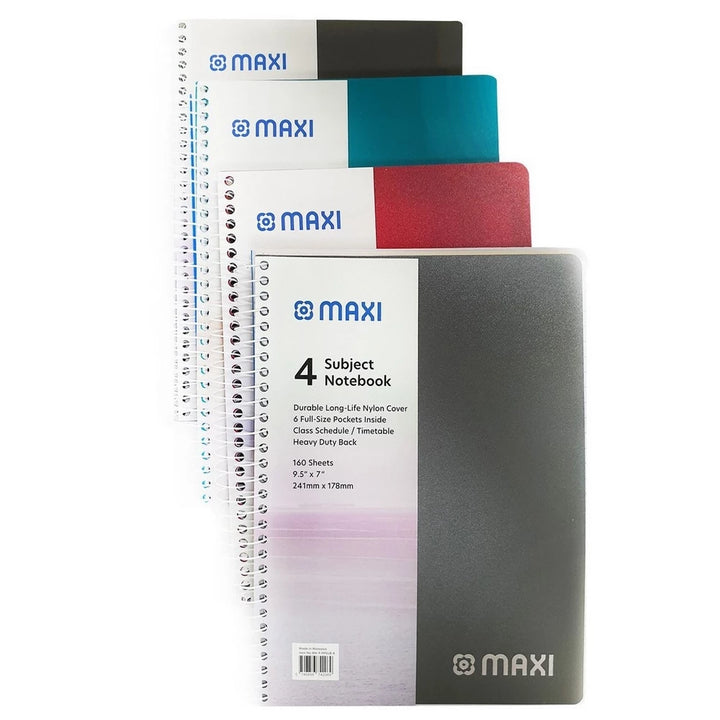 Maxi - Spiral Polypropylene 4 Subject Notebook - 9.5x7 inch -160 Sheets