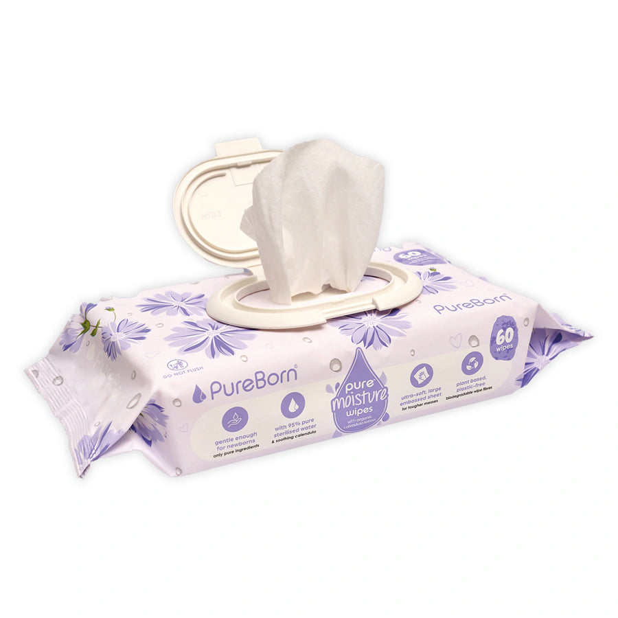 مناديل Pureborn Pure Moisture مع لوشن آذريون عضوي 60 منديلًا مناديل Pureborn Pure Moisture مع لوشن آذريون عضوي 60 منديلًا