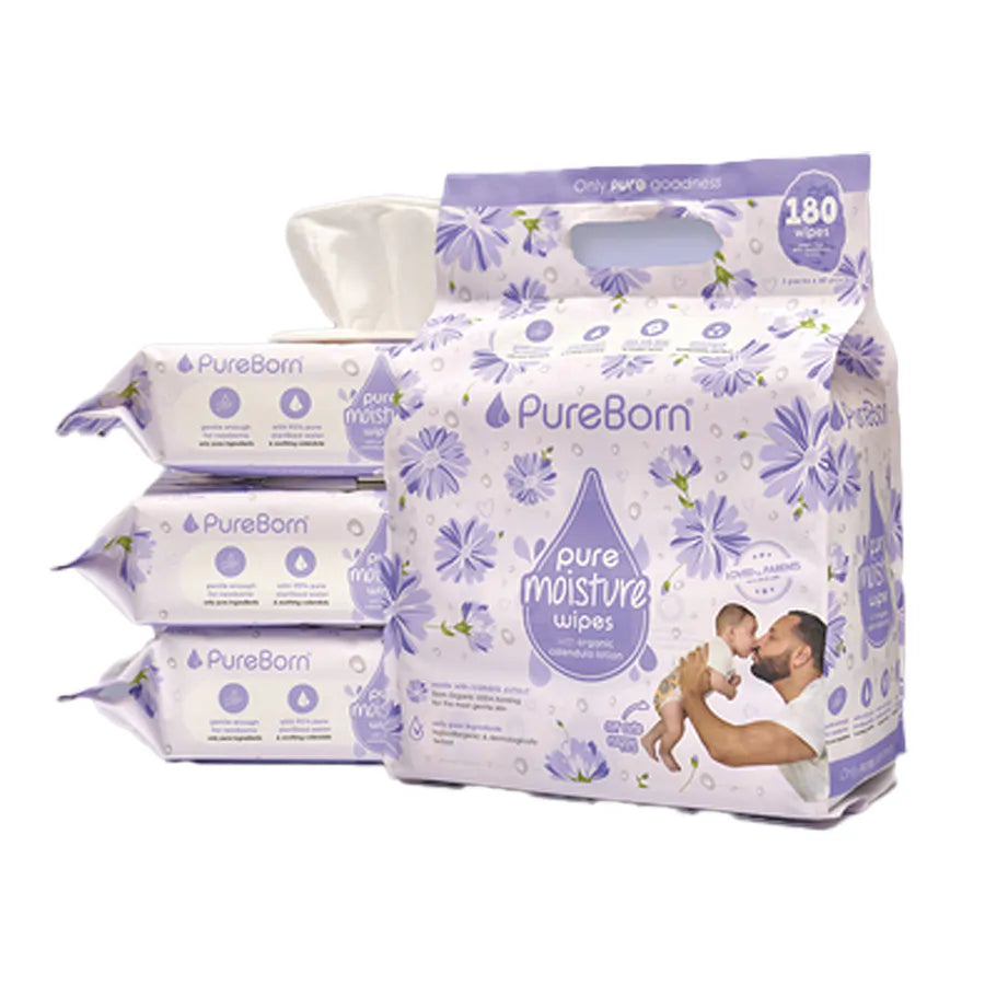 Pureborn Pure Moisture Wipes With Organic Calendula Lotion Value Pack 3x60s