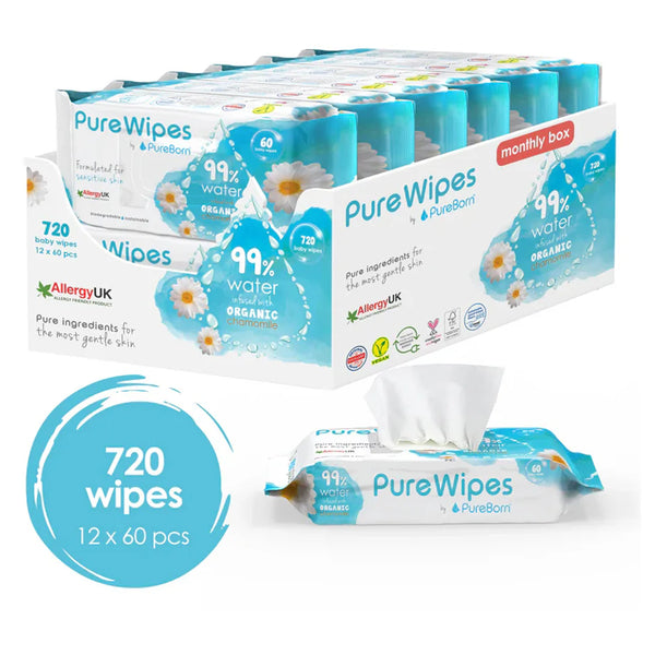 Pureborn Baby Wipes Infused with Organic Chamomile (720 Wipes)