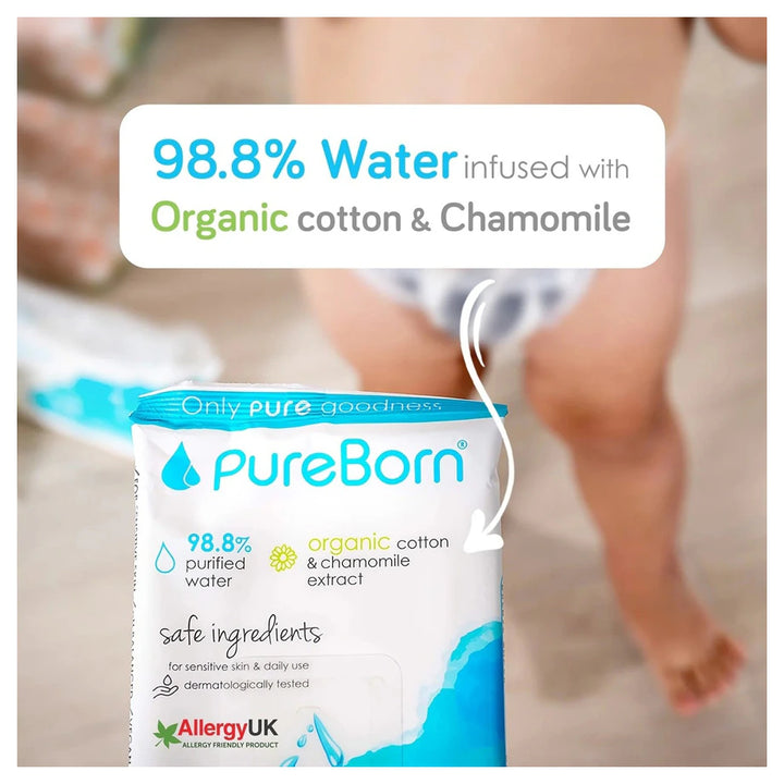 Pureborn Baby Wipes Infused with Organic Chamomile (720 Wipes)