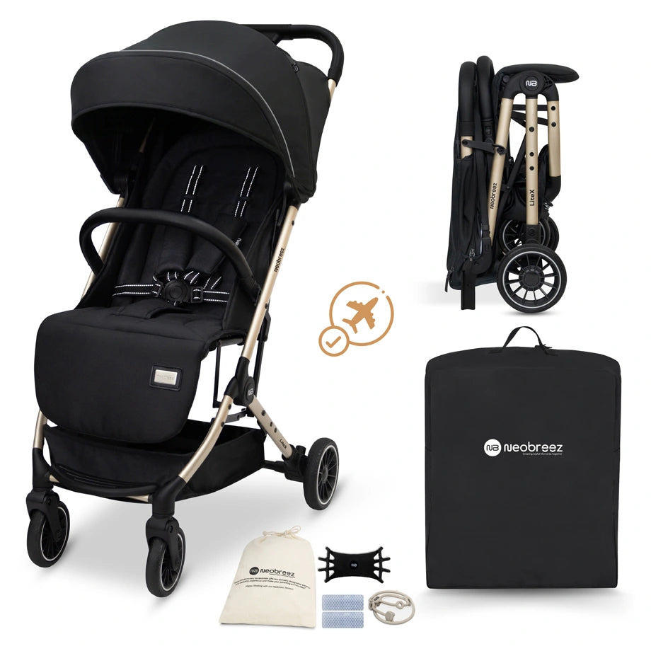 Neobreez Litex Compact Cabin Stroller Travel Stroller (Black/Gold)