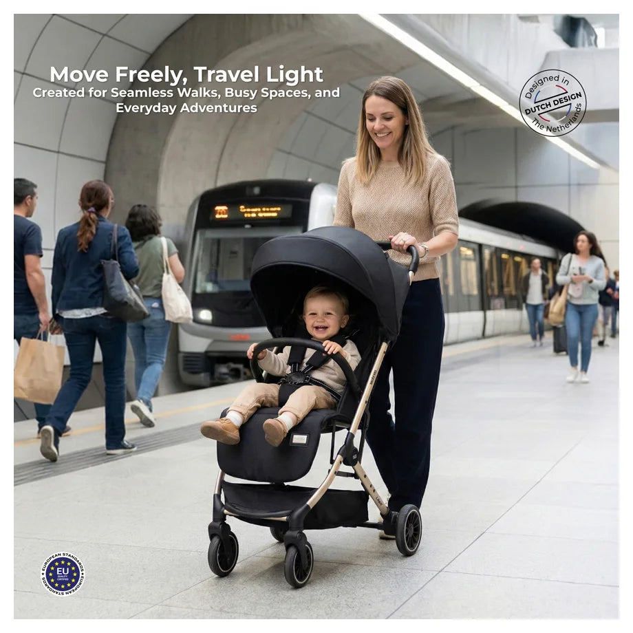Neobreez Litex Compact Cabin Stroller Travel Stroller (Black/Gold)