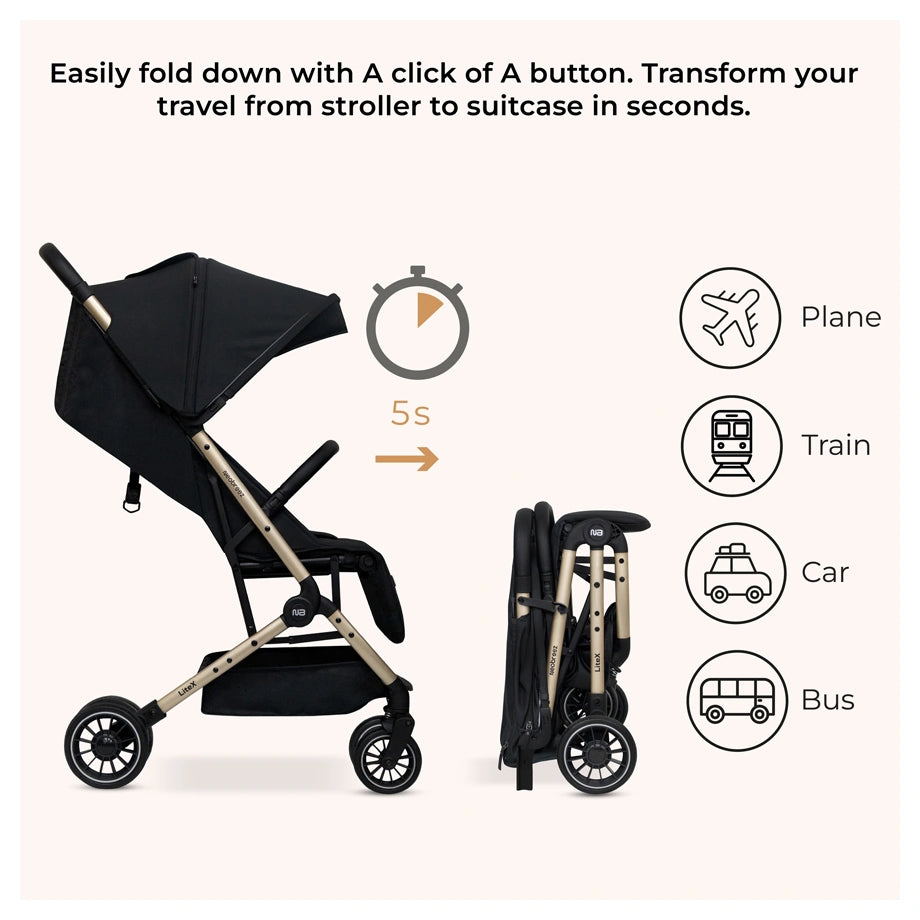 Neobreez Litex Compact Cabin Stroller Travel Stroller (Black/Gold)
