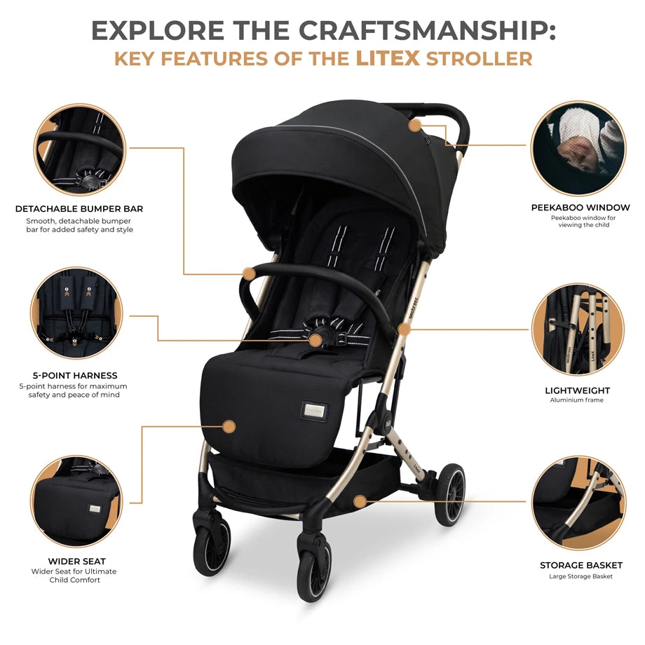 Neobreez Litex Compact Cabin Stroller Travel Stroller (Black/Gold)