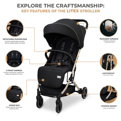 Neobreez Litex Compact Cabin Stroller Travel Stroller (Black/Gold)
