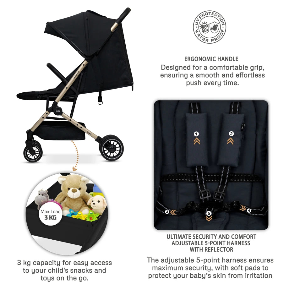 Neobreez Litex Compact Cabin Stroller Travel Stroller (Black/Gold)