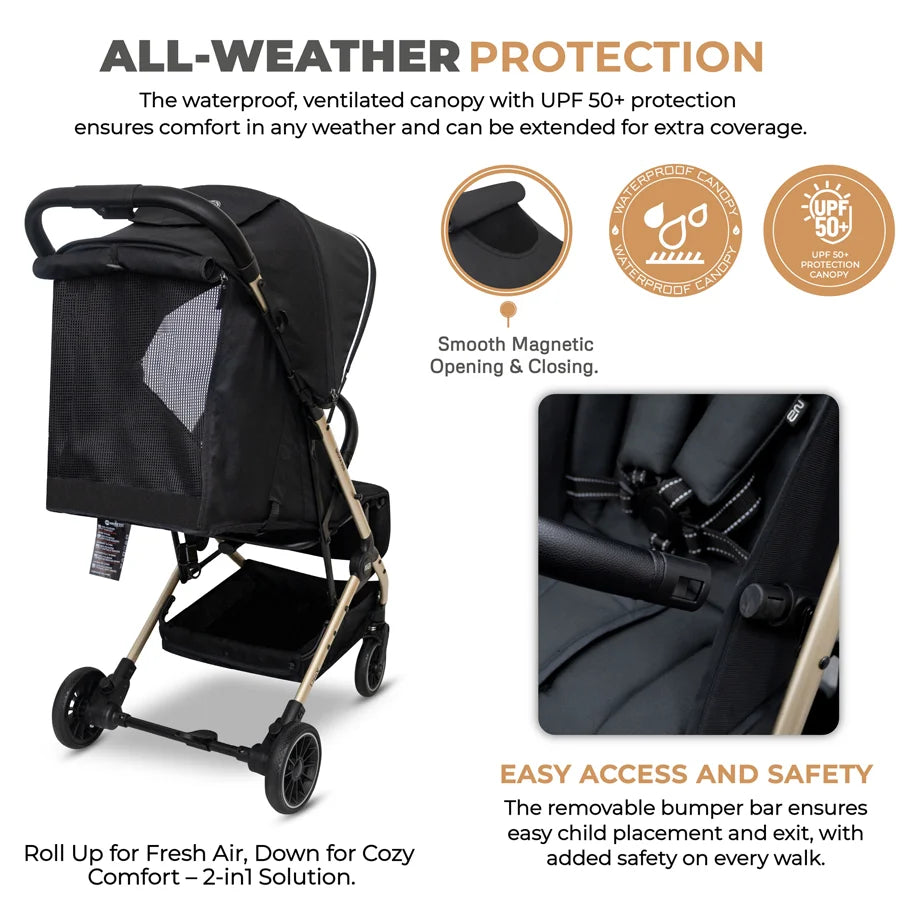 Neobreez Litex Compact Cabin Stroller Travel Stroller (Black/Gold)
