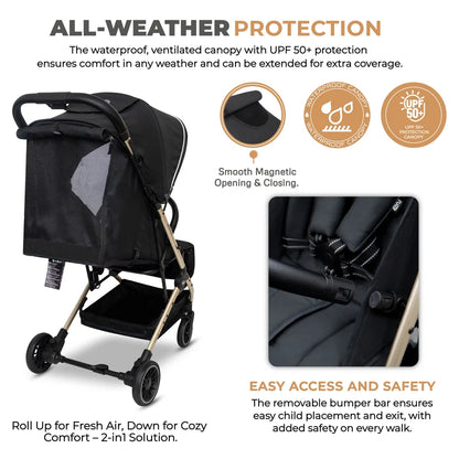 Neobreez Litex Compact Cabin Stroller Travel Stroller (Black/Gold)