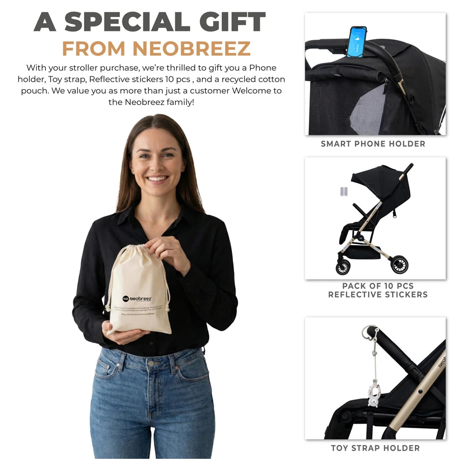 Neobreez Litex Compact Cabin Stroller Travel Stroller (Black/Gold)