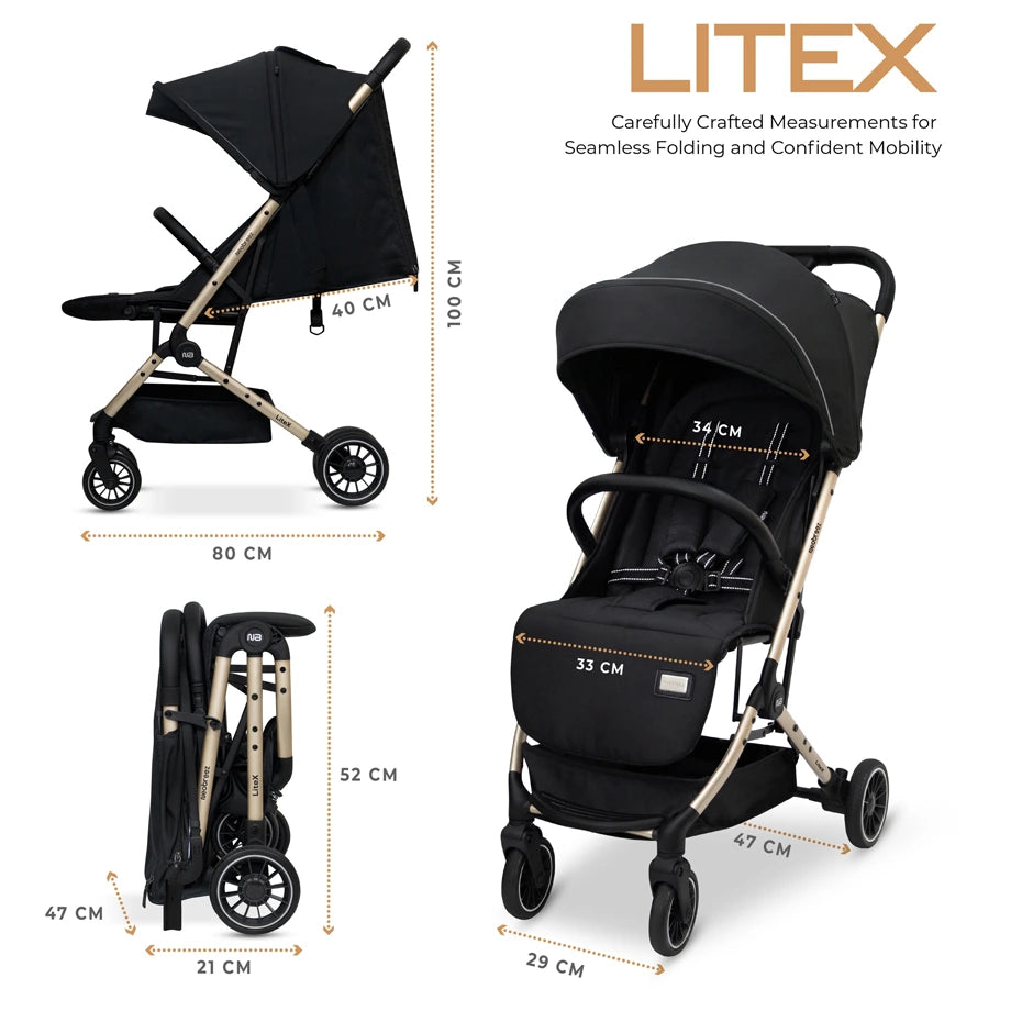 Neobreez Litex Compact Cabin Stroller Travel Stroller (Black/Gold)