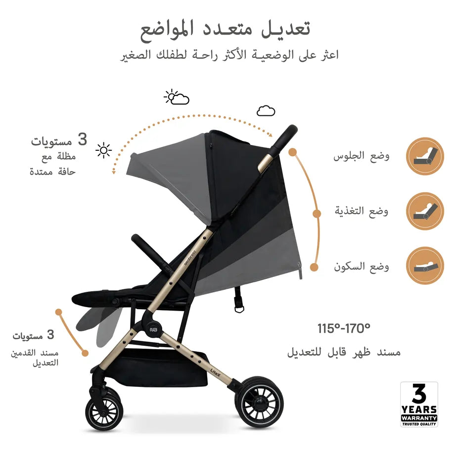 Neobreez Litex Compact Cabin Stroller Travel Stroller (Black/Gold)