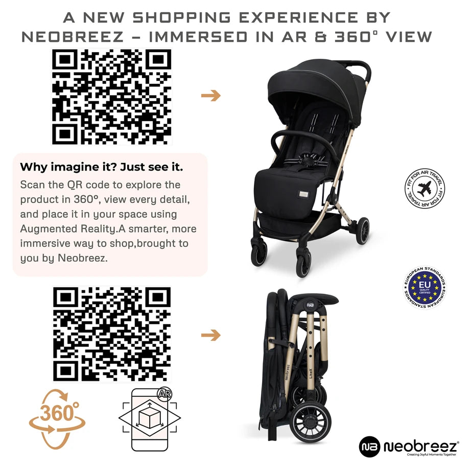 Neobreez Litex Compact Cabin Stroller Travel Stroller (Black/Gold)