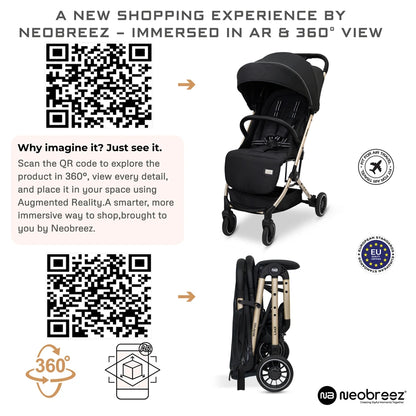 Neobreez Litex Compact Cabin Stroller Travel Stroller (Black/Gold)