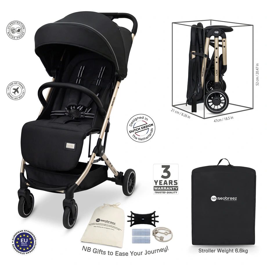 Neobreez Litex Compact Cabin Stroller Travel Stroller (Black/Gold)