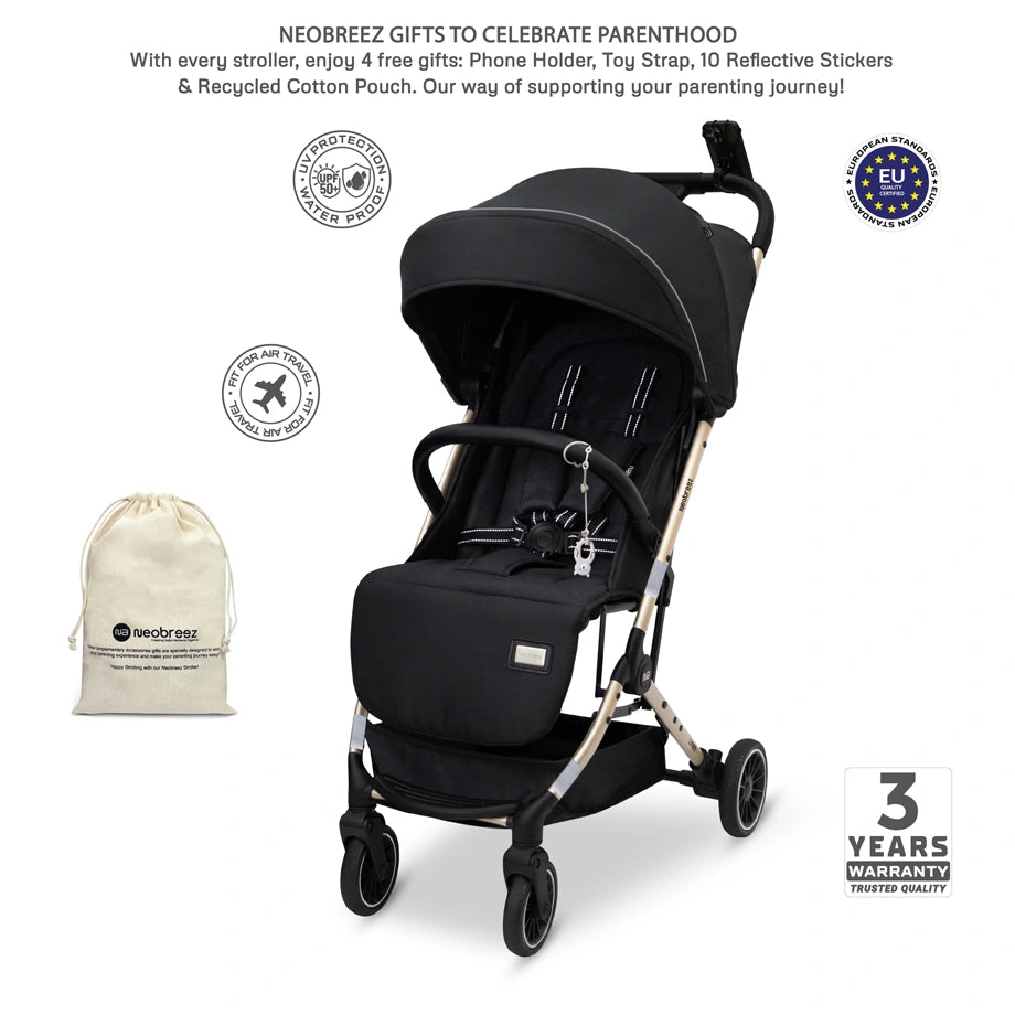 Neobreez Litex Compact Cabin Stroller Travel Stroller (Black/Gold)