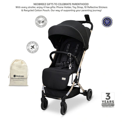 Neobreez Litex Compact Cabin Stroller Travel Stroller (Black/Gold)