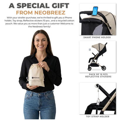 Neobreez Litex Compact Cabin Stroller Travel Stroller (Beige/Black with Gold Frame)
