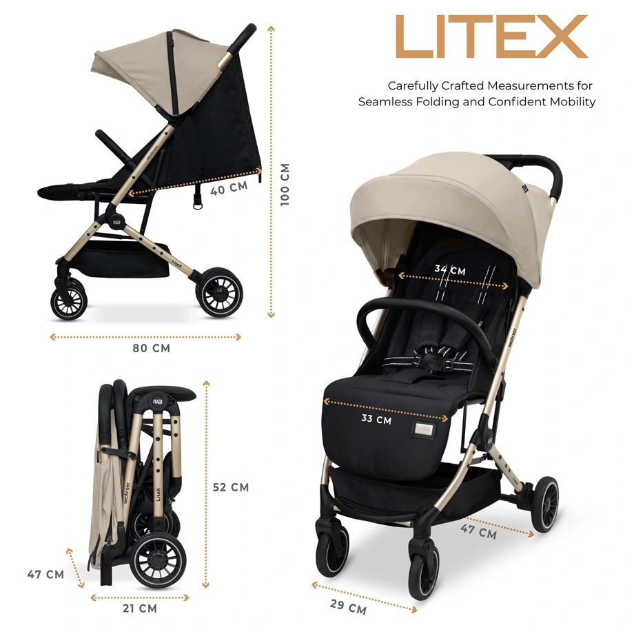 Neobreez Litex Compact Cabin Stroller Travel Stroller (Beige/Black with Gold Frame)