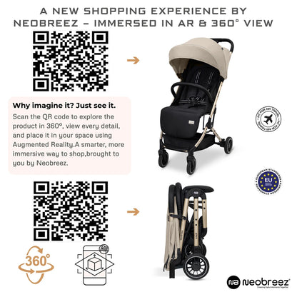 Neobreez Litex Compact Cabin Stroller Travel Stroller (Beige/Black with Gold Frame)