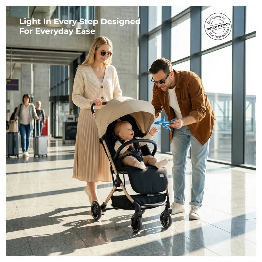 Neobreez Litex Compact Cabin Stroller Travel Stroller (Beige/Black with Gold Frame)