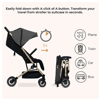 Neobreez Litex Compact Cabin Stroller Travel Stroller (Grey/Black with Gold Frame)