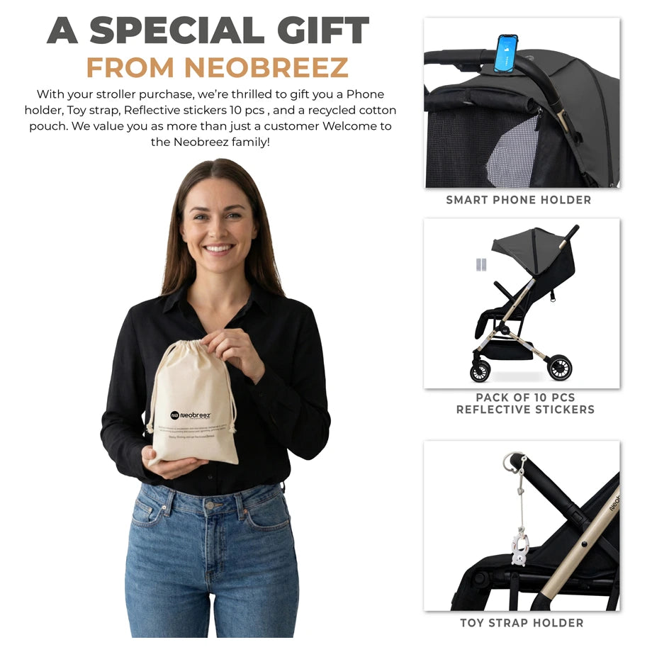 Neobreez Litex Compact Cabin Stroller Travel Stroller (Grey/Black with Gold Frame)