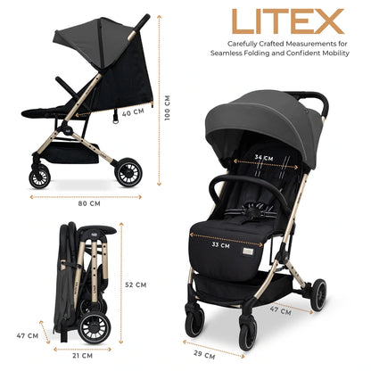 Neobreez Litex Compact Cabin Stroller Travel Stroller (Grey/Black with Gold Frame)