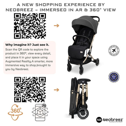 Neobreez Litex Compact Cabin Stroller Travel Stroller (Grey/Black with Gold Frame)