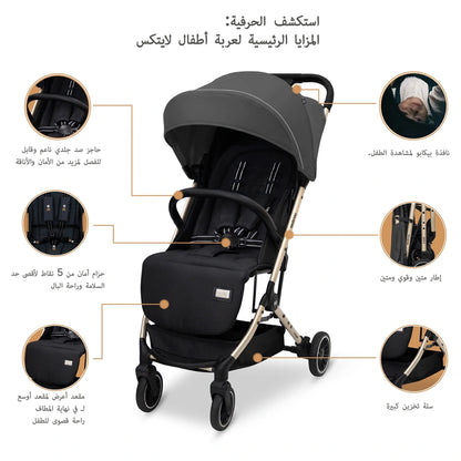 Neobreez Litex Compact Cabin Stroller Travel Stroller (Grey/Black with Gold Frame)