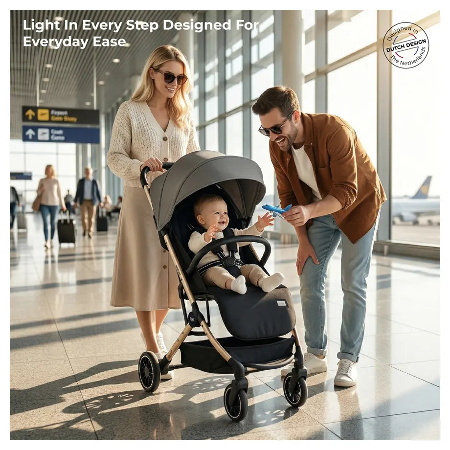 Neobreez Litex Compact Cabin Stroller Travel Stroller (Grey/Black with Gold Frame)