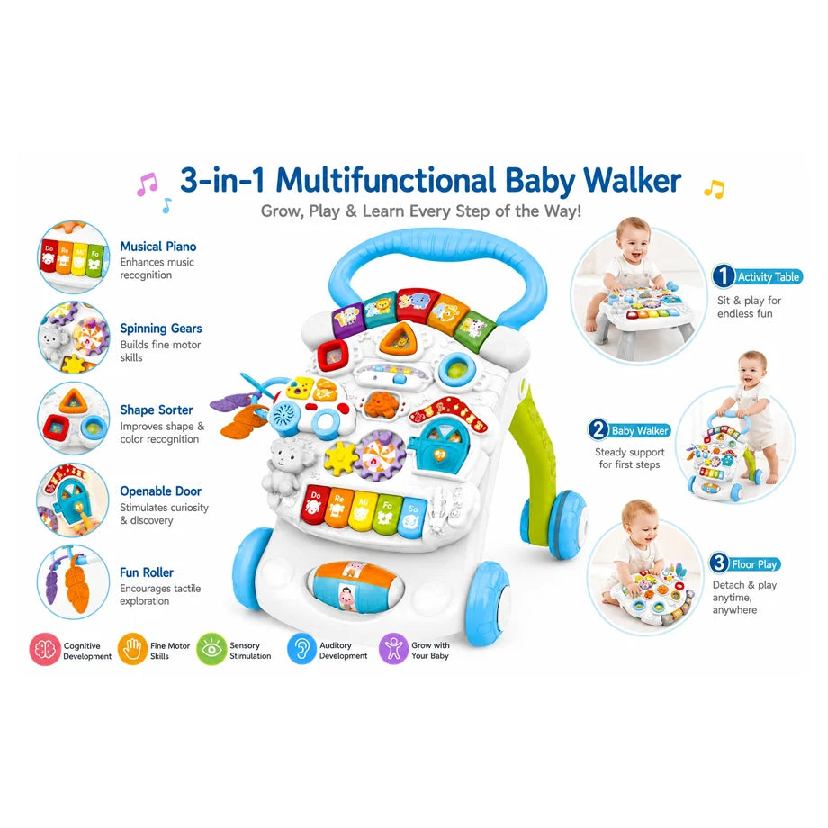 Oobidoo 3-in-1 Baby Walker with Musical Activity Panel (9M+)