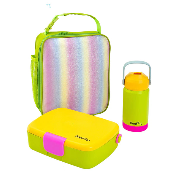 Bonfino Lunch Box with Bottle and Lunch Bag 3pcs (Yellow and Green)
