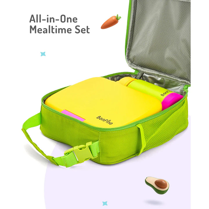 Bonfino Lunch Box with Bottle and Lunch Bag 3pcs (Yellow and Green)
