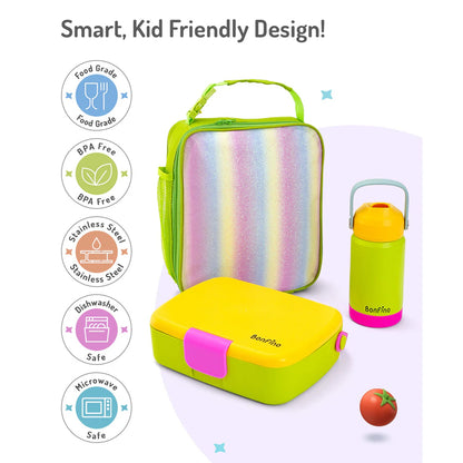 Bonfino Lunch Box with Bottle and Lunch Bag 3pcs (Yellow and Green)