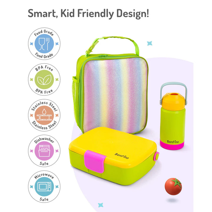 Bonfino Lunch Box with Bottle and Lunch Bag 3pcs (Yellow and Green)