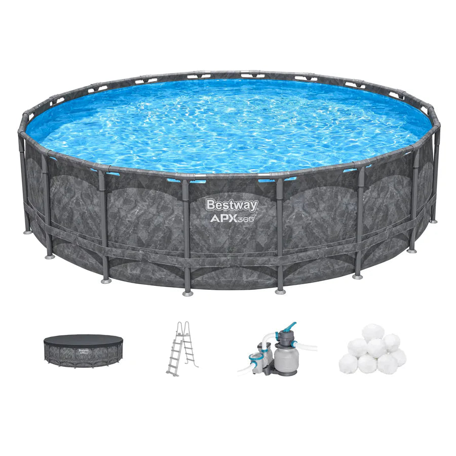 مجموعة حمام سباحة دائري من Bestway Apx 365 (18 قدمًا × 52 بوصة/5.49 مترًا × 1.32 مترًا) مجموعة حمام سباحة دائري من Bestway Apx 365 (18 قدمًا × 52 بوصة/5.49 مترًا × 1.32 مترًا)