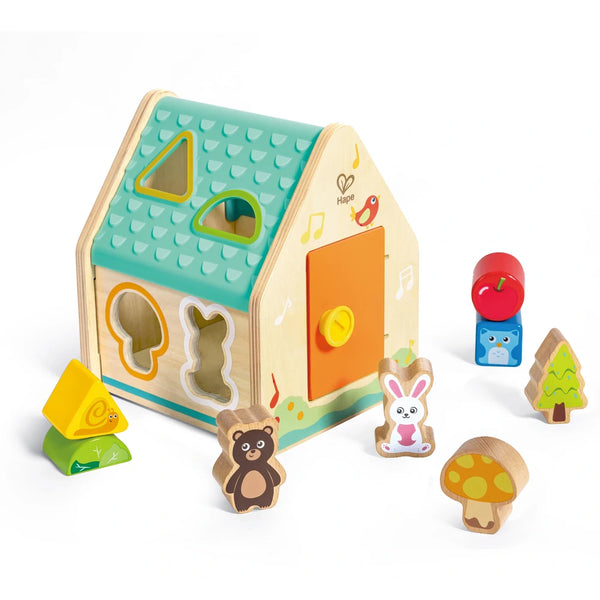 Hape Wooden Critter Animal House Shape Sorter Toy 9pcs