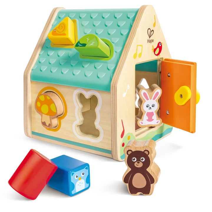 Hape Wooden Critter Animal House Shape Sorter Toy 9pcs