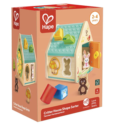 Hape Wooden Critter Animal House Shape Sorter Toy 9pcs