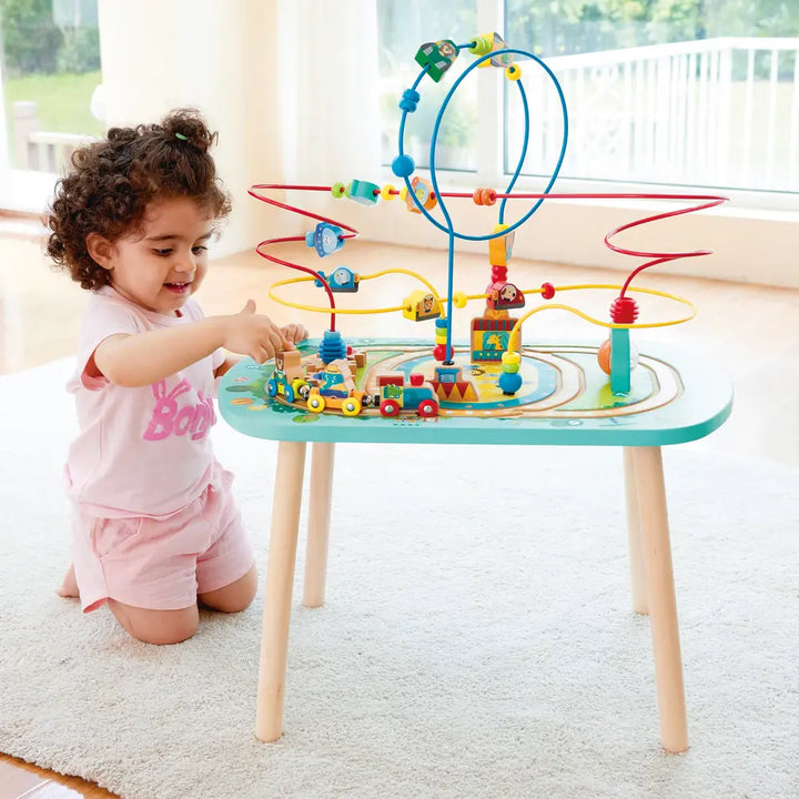 Hape Wooden Railway Train Activity Table w/ Bead Maze 6pcs