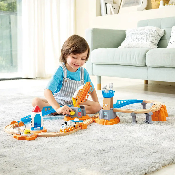 Hape Mars Mission Launch Glow in the Dark Railway Trainset 34pcs