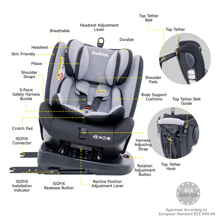 Jovikids Angel ISOFIX Rotating Carseat 360° Group 0/1/2/3 (Black)