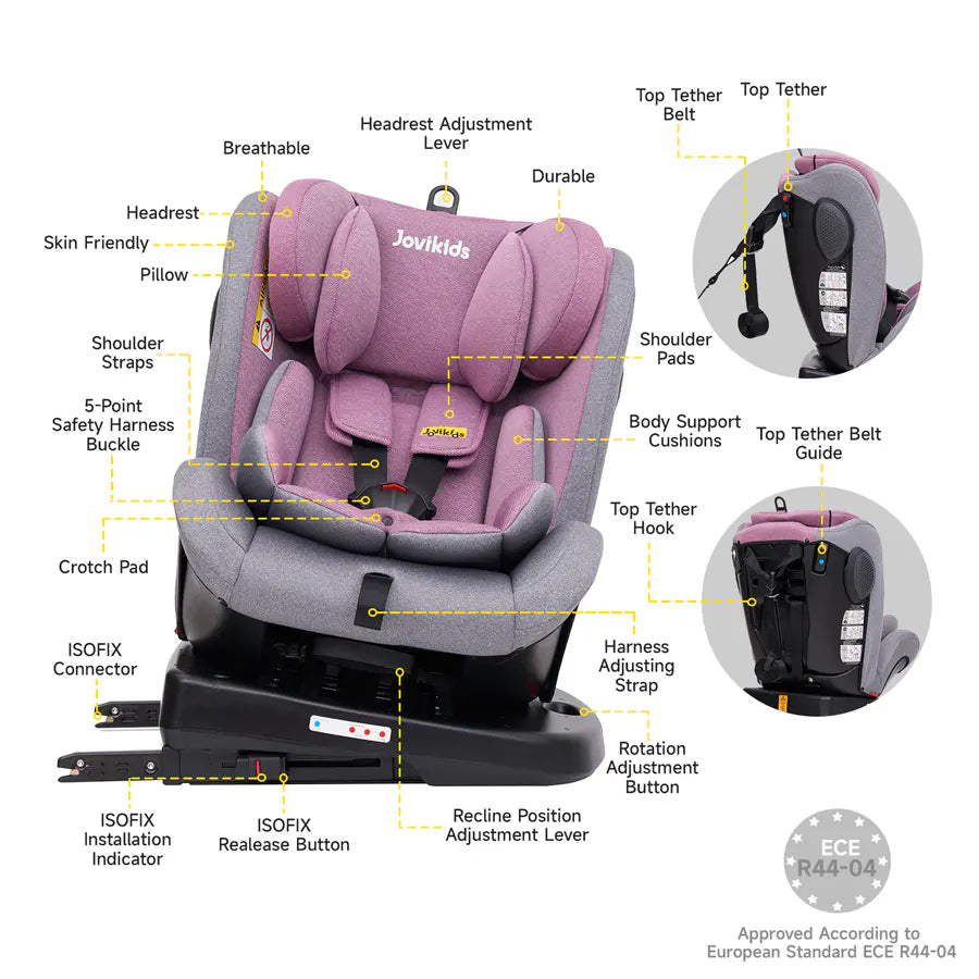 Jovikids Angela ISOFIX Rotating Carseat 360° Group 0/1/2/3 (Pink)