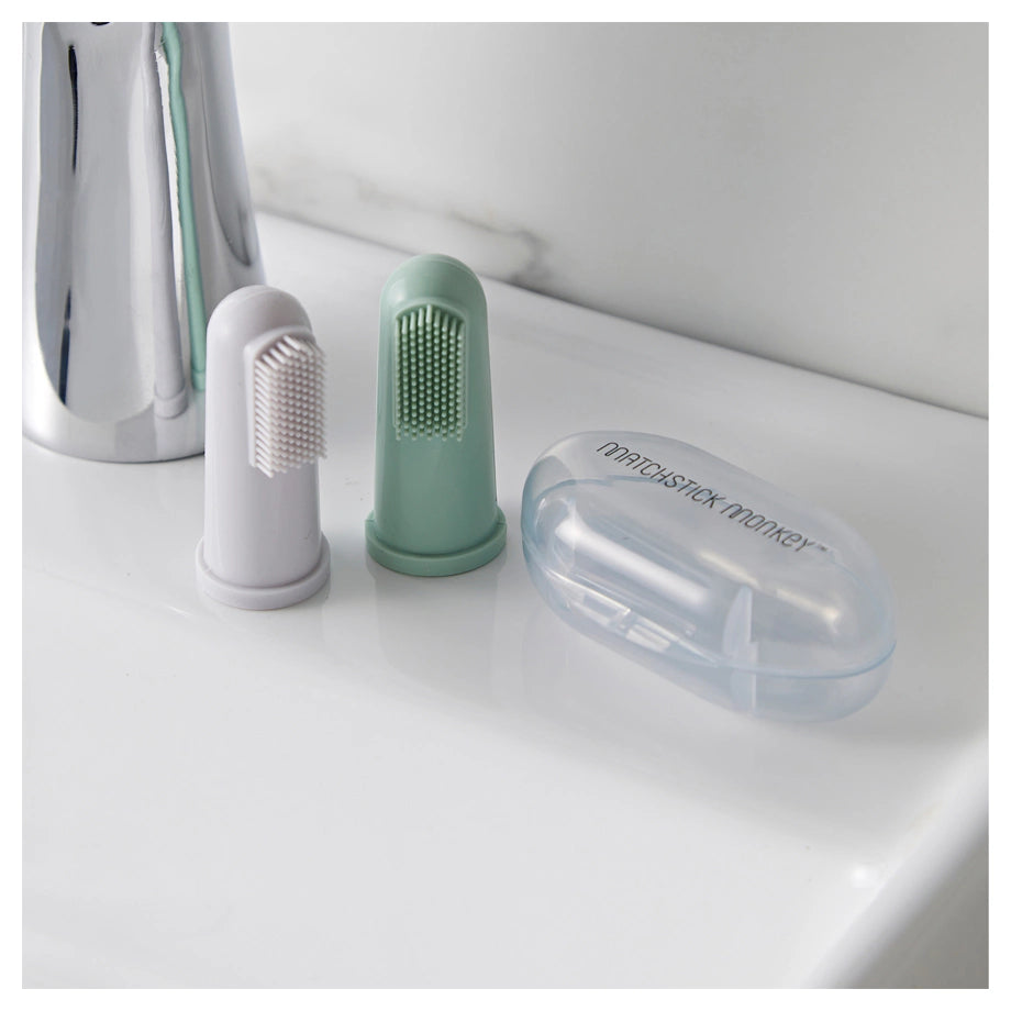 Matchstick Monkey Finger Toothbrush and Case Pack of 2 (Grey and Mint Green) Matchstick Monkey Finger Toothbrush and Case Pack of 2 (Grey and Mint Green)