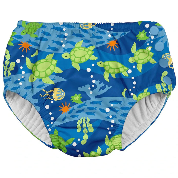 Green Sprouts Snap Reusable Absorbent Swimsuit Diaper Turtle Journey-6m+ (Royal Blue)