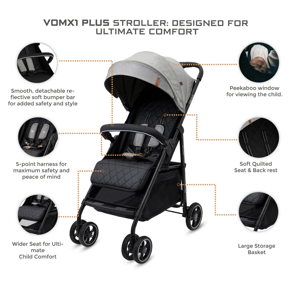 Neobreez Vomx1 Plus 2-In-1 Travel System Stroller Compact Quick-Fold, Upf 50+ Canopy