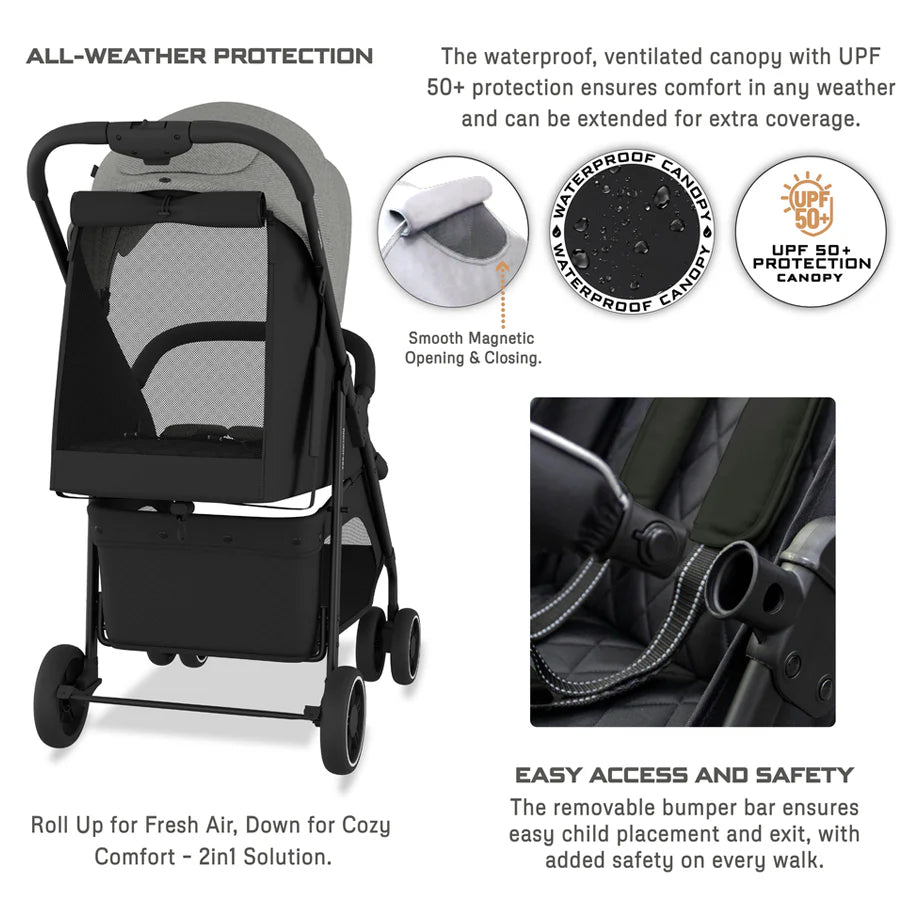 Neobreez Vomx1 Plus 2-In-1 Travel System Stroller Compact Quick-Fold, Upf 50+ Canopy