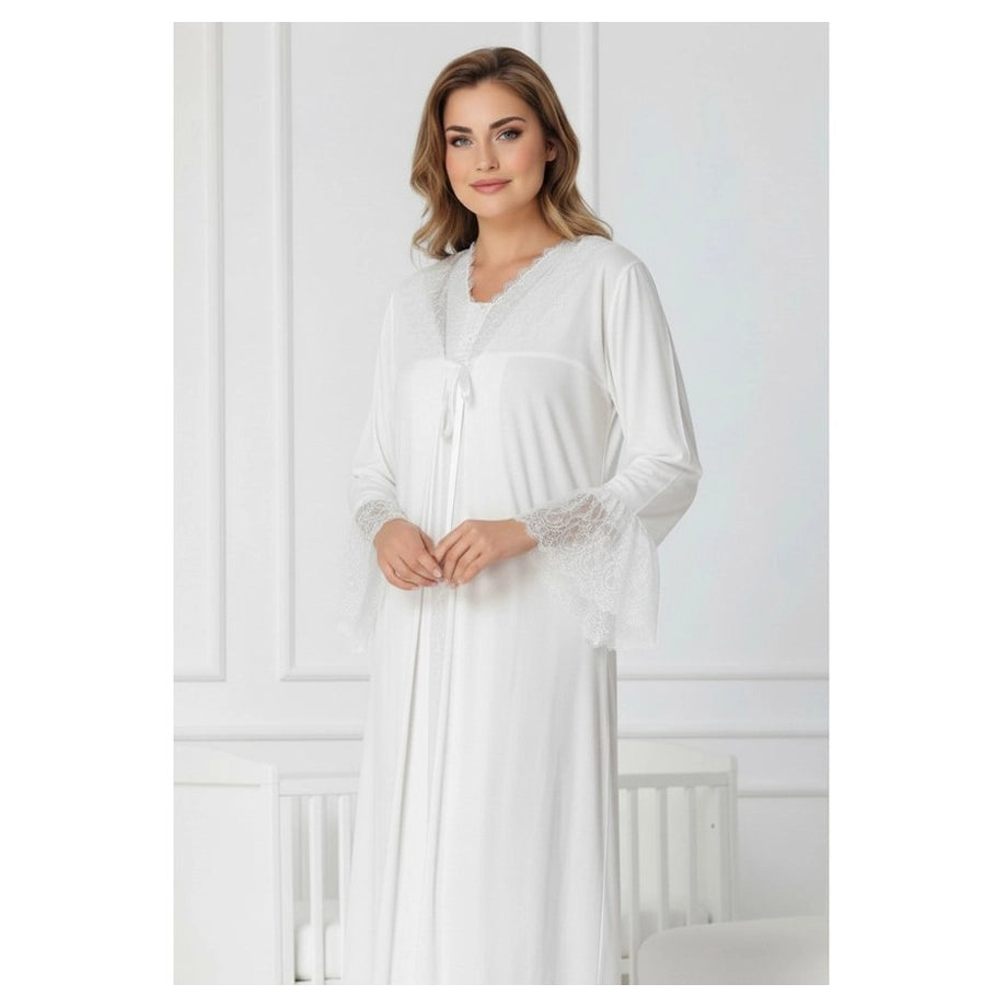Mini Plum Nightie and Robe Set (White)