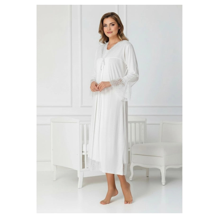 Mini Plum Nightie and Robe Set (White)